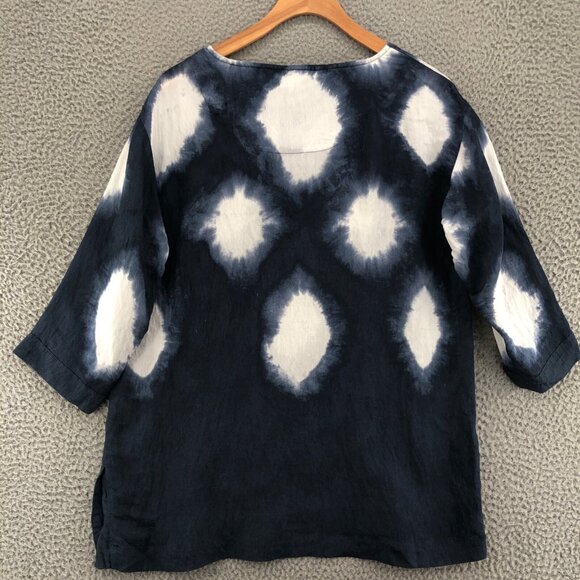 Ali Miles Tunic Womens Small Navy Tie Dye Polka Dot 3/4 Sleeve Oversized Buttons - Picture 3 of 10
